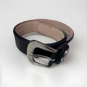 Michael Kors Leather Belt Womens Large Black Silver Logo Buckle Casual